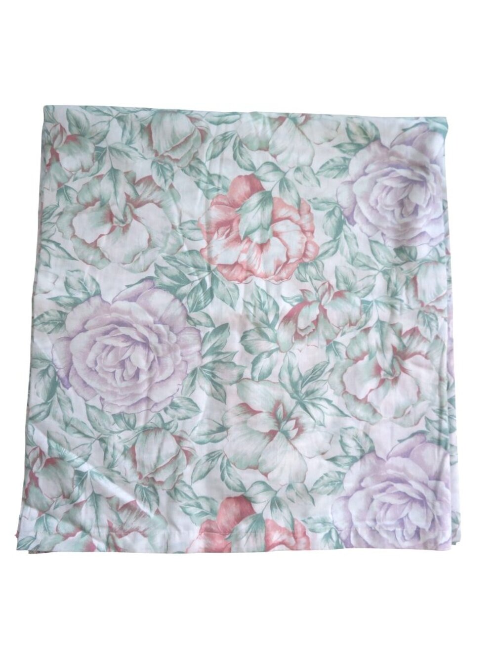Vintage Floral Flat Sheet Pastel Roses Green Leaves Full/Queen Made in Canada